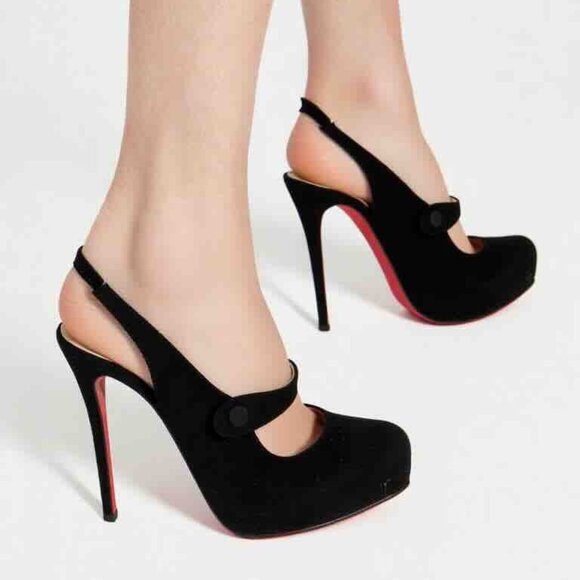 Christian Louboutin Shoes - Christian Louboutin Rolande Boucle 120 Suede Slingback Pumps Casali Red Sole